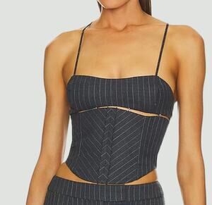 Bec & Bridge Pine Corset Top in Charcoal Gray Pinstripe NWT Size 2
